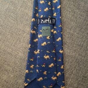 RARE REAL Vintage Hermès Blue Rabbit Print Tie 7689 Oa